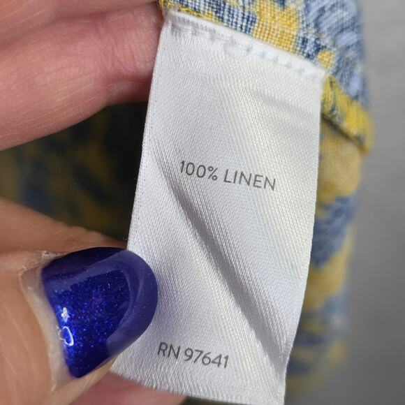 J Jill Love Linen PetiteSm Yellow n Blue floral Print W Pockets Shift Tank Dress - Picture 9 of 14